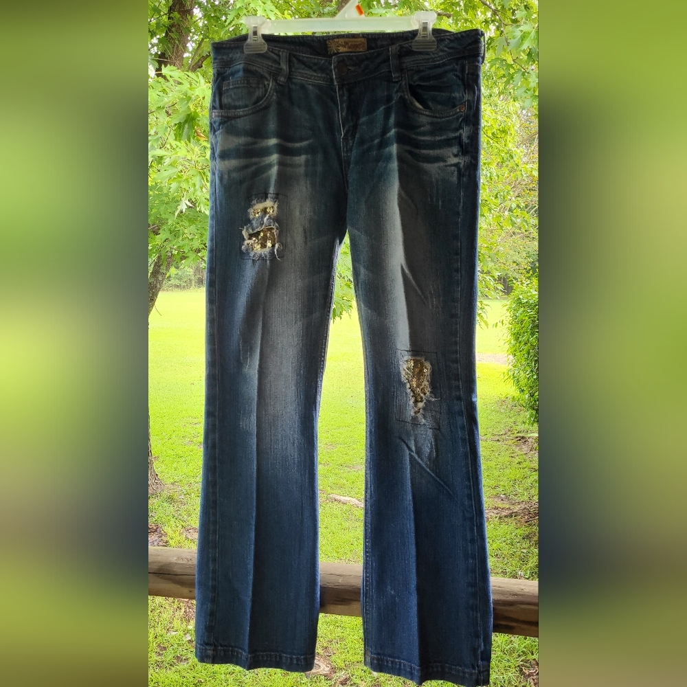 Vintage Wallflower buttercup boot cut gold sequin jeans size 13 Jr